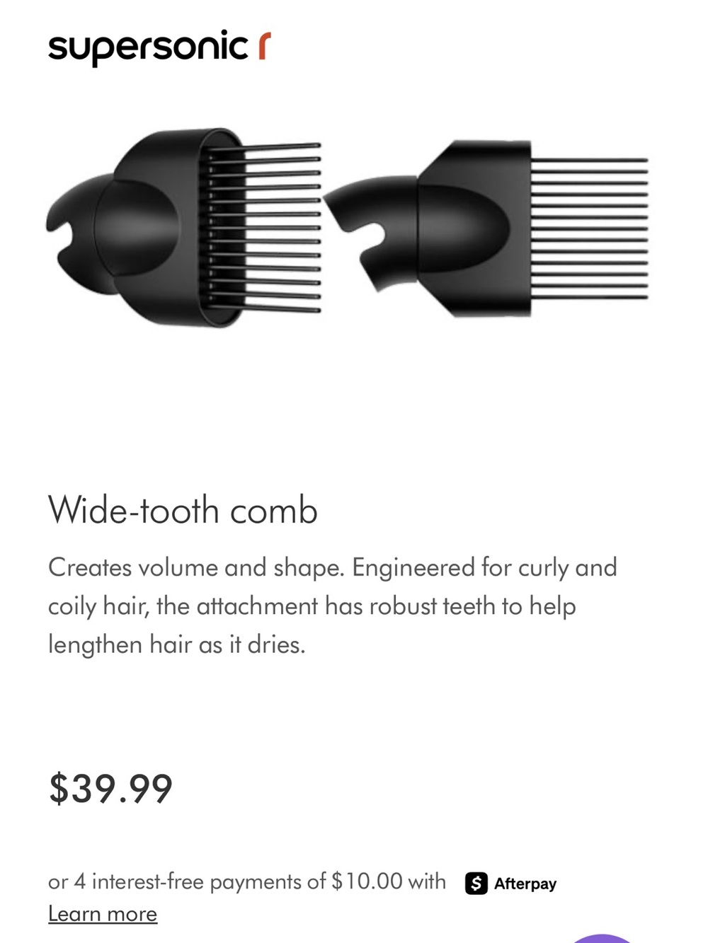 Dyson R Supersonic Wide-Tooth Comb Attachment - Black